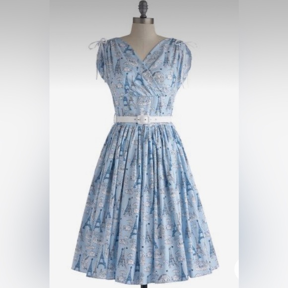 Bernie Dexter Dresses & Skirts - SOLD | ModCloth x Bernie Dexter Blue Sophie Dress Eiffel Tower Poodle SMALL